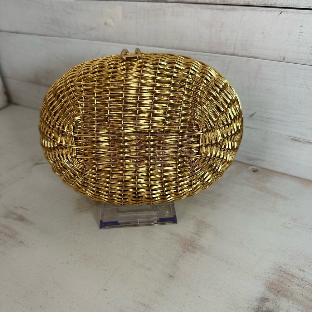 RARE Vintage Rodo Woven Metallic Gold Clutch/Crossbody Bag - Picture 4 of 7